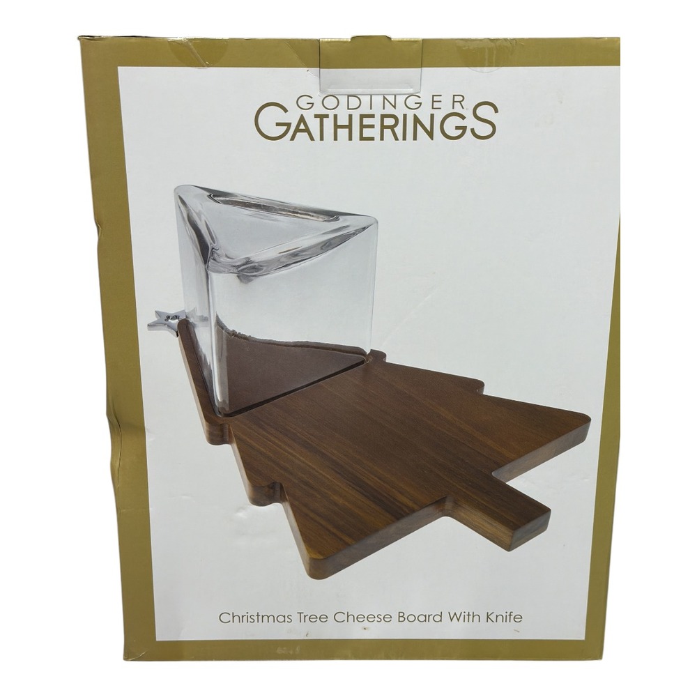 Godinger Gatherings Christmas Tree Cheese Board w/Knife NIB